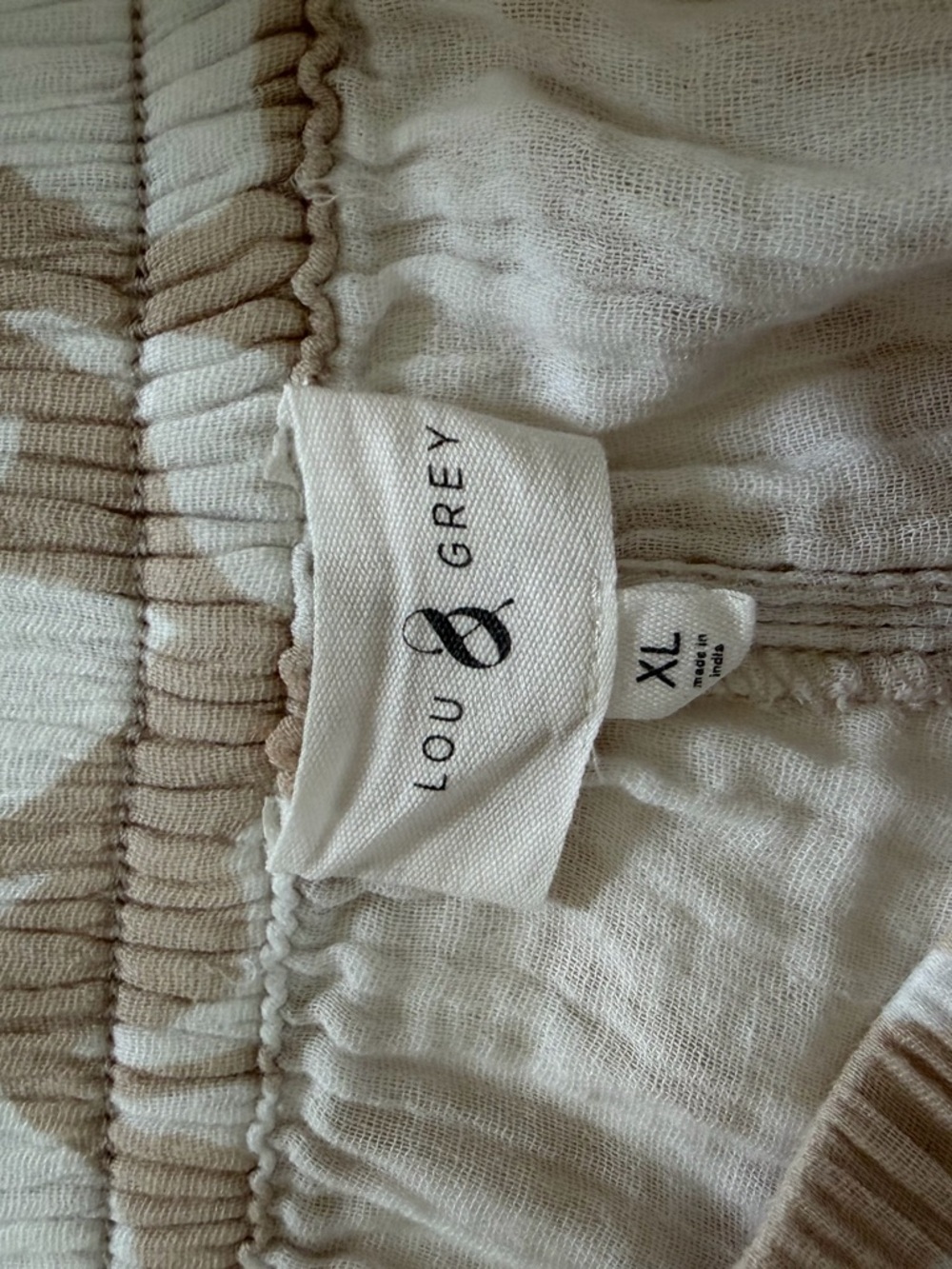 Lou & Grey Cotton Gauze Wide Leg Pants Tan White Print XL - matching top L avail - Picture 4 of 5